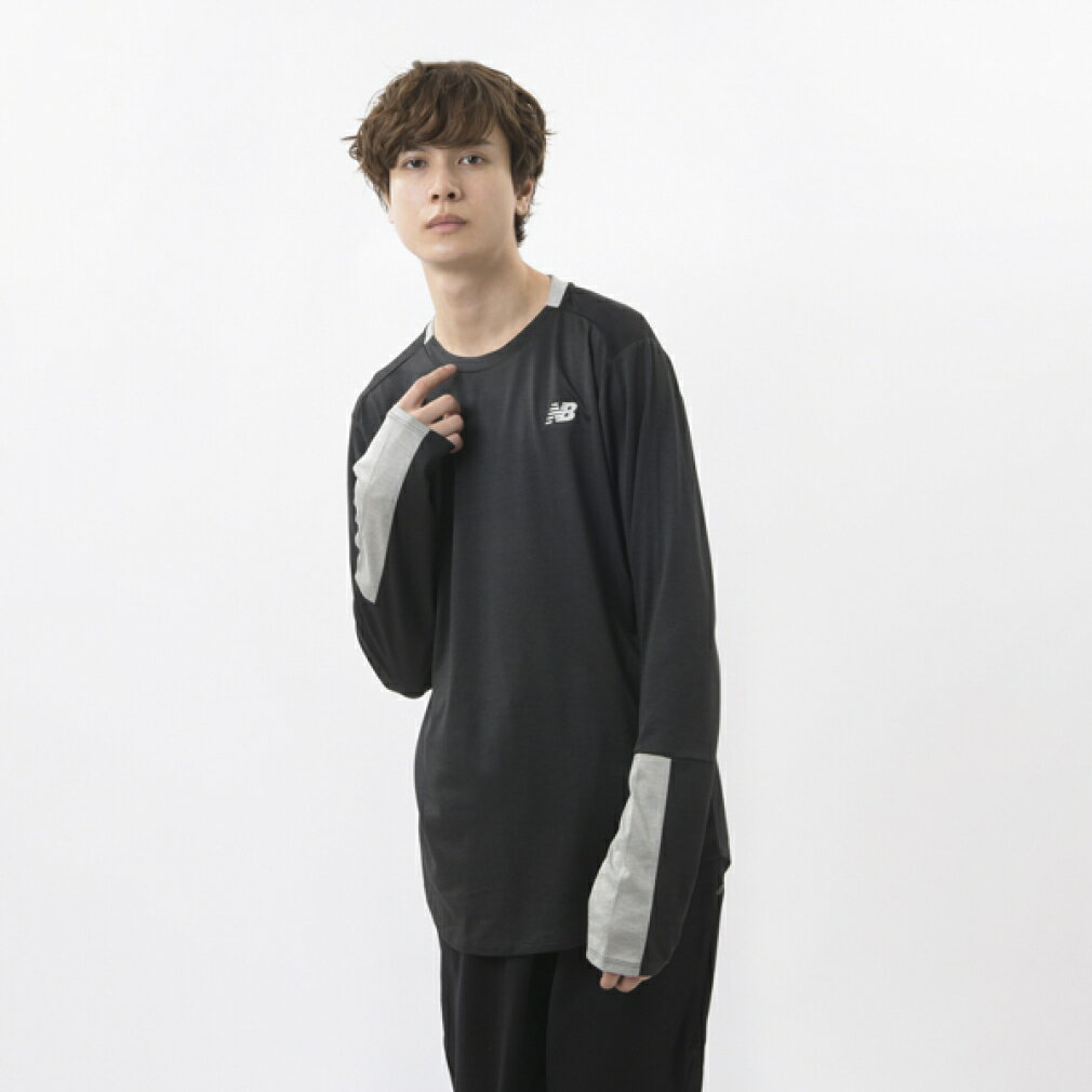 ニューバランス メンズ 陸上/ランニング 長袖Tシャツ FF ロングスリーブTシャツ MT13238 BKH : ブラック New Balance 父の日ギフト 2206_cp_run