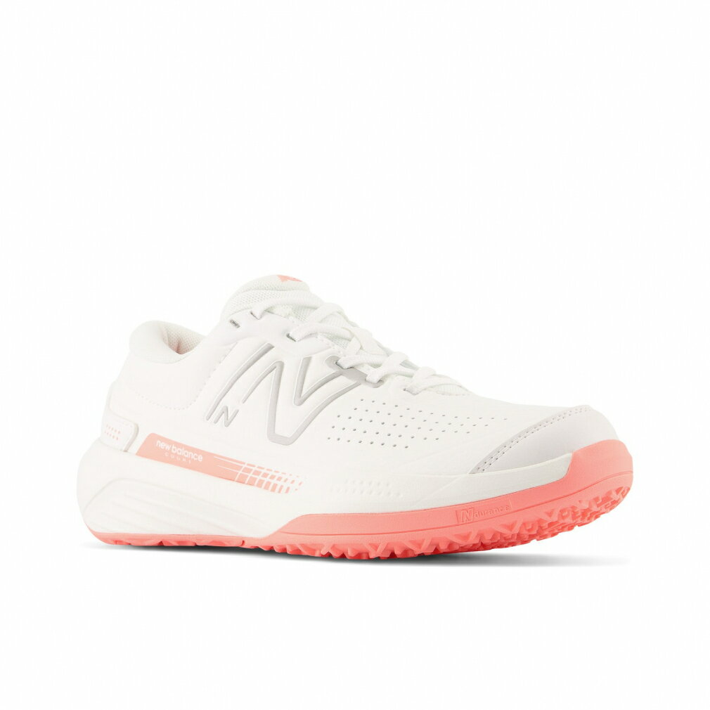 ニューバランス 696 v5 O WCO6962E レディス テニス オムニクレー用シューズ 2E : ホワイト×サーモンピンク New Balance