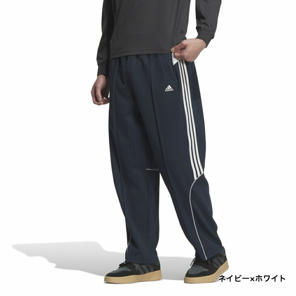 最大10％OFFクーポン 【3/18〜3/26】 アディダス メンズ ニットパンツ ビヨンド ザ ストライプス ルーフィット ジャカードニット オープンヘムトラックパンツ KWX90 JG8570 JG8571 スポーツウェア adidas