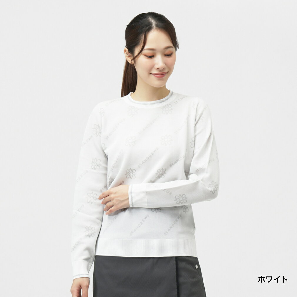 11/20限定★抽選で最大100％Pバック セントアンドリュース レディース ゴルフウェア 長袖セーター 秋 冬 14Gロゴケルトジャガードプルオーバーニット (0435270952) St ANDREWS