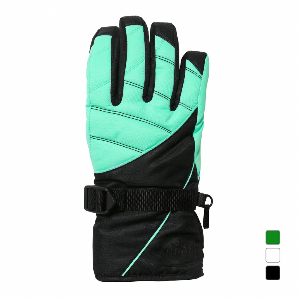 ◇中綿入りスキー/スノーボードグローブ。◇透湿性/防水性に優れたフィルムインサートDRI VENT(ドライベント)を使用。 外からの雨/風をシャットアウト。防水性に優れた全天候型グローブです。裏地素材にiHEAT(吸湿発熱)を使用。身体などから発せられる水分を吸収して、熱を生み出します。手首部分はベルトで調節、裾部分は面ファスナーで締め付け調節が可能。冷気の侵入も防ぎます。着脱時に落下を防ぐリーシュコード付き。左右がバラバラにならないためのナスカン付き。■カラー：ペールグリーンホワイトブラック■素材：甲部/ポリエステル100％、掌部/合成皮革、裏地/ポリエステル100％、ワッペン部/合成皮革■サイズ：S：手の甲/16cmM：手の甲/17cmL：手の甲/18cm■生産国：中国アルペン alpen スポーツデポ SPORTSDEPO スキー スキーグローブ 5本指 レディース