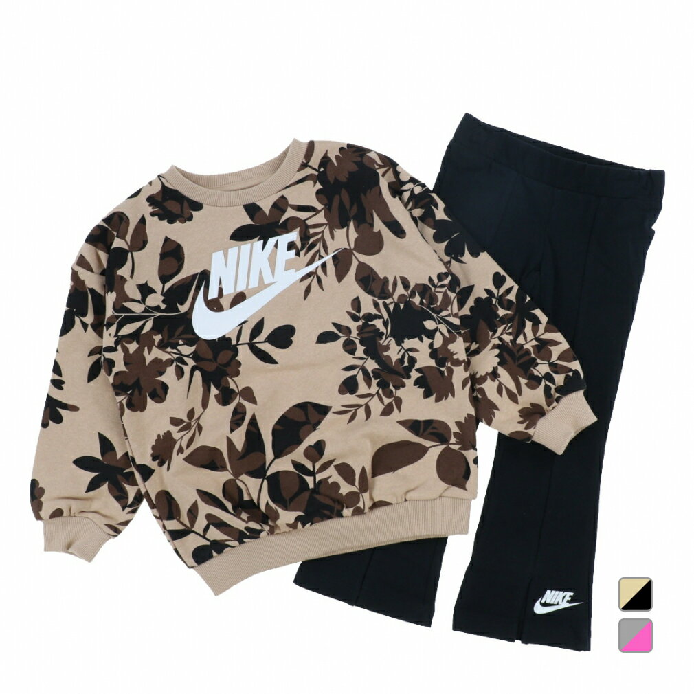 最大10％OFFクーポン 【11/30～12/1】 ナイキ ジュニア キッズ 子供 スウェット 上下セット NKG FLORAL CAMO CREW LEGGING S 36N138 スポーツウェア NIKE