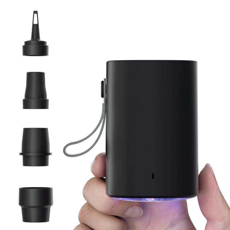 Dolado 空気入れ 電動ポンプ 電動空気入れ 空気抜き ポータブル 小型 エアーポンプ 高速充填 超軽量 最大空気圧5Kpa 低騒音 SOS/LED懐中ライト付き USB充電式 4種類のノズル付き 浮き輪 エアベッ