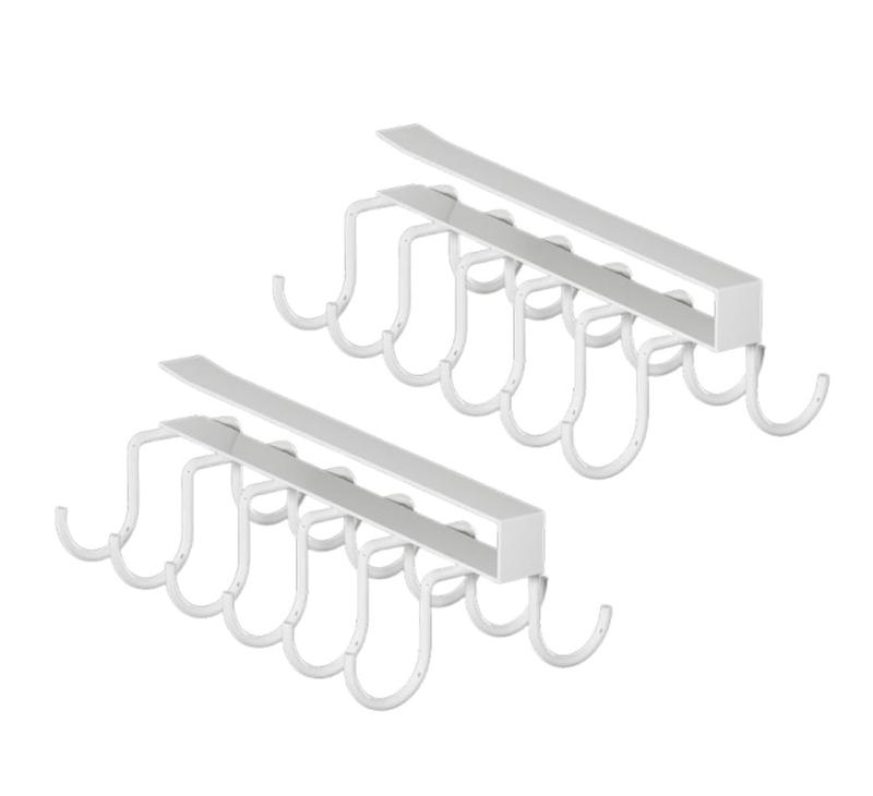 DIFEIUKI キッチンツールフック 2個入り 戸棚下キッチンツールフック カップハンガー 省スペース 穴あけ不要 ネジ止め不要 移動可能 6連 多機能収納フック 調理器具 キッチン用品 コップの収