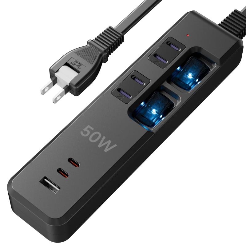 SAYBOUR 50WPD 電源タップ USB Type-C 延長コード 急速充電 コンセント 2個口 雷ガード スイッチ マルチタップ LA-2C2S-1A2C