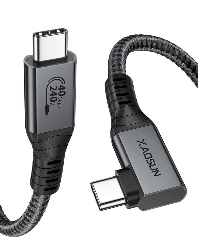 L字型 USB4 ケーブル 240W XAOSUN Thunderbolt 4対応 Thunderbolt 3とUSB 3.2下位互換 USB-IF認証取得 40Gbpsデータ転送 240W 48V/5A超急速充電 USB4.0 8K@60Hz映像出力