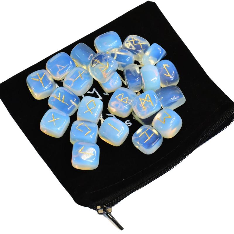 [セドナの魔法]オブシディアンオパール（オパライト）に刻んだルーン文字 25個 セット ルーン文字入り..