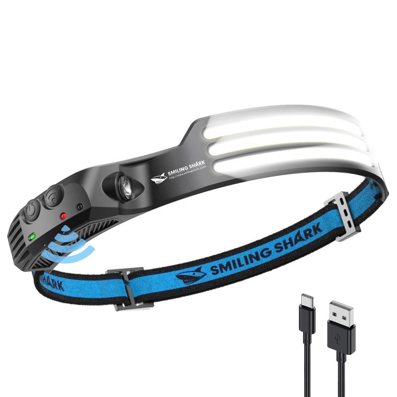 Smiling Shark ライトLEDヘッドランプ懐中電灯 USB充電可能 1PC