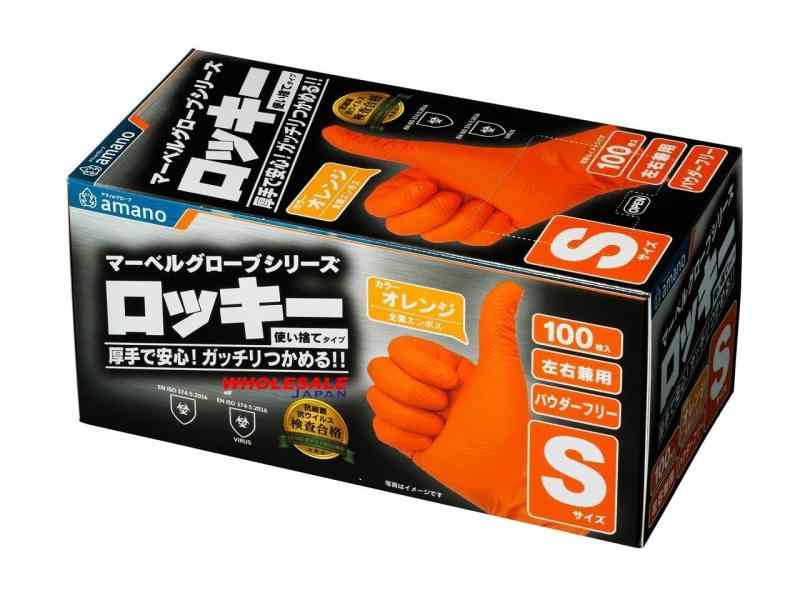 【東京SB株式会社付き】アマノのグローブ【ロッキー・超厚手・頑丈】脅威のグリップ力 メカニックグローブ 作業用 ゴム手袋 使い捨て 強耐久 強伸縮 耐油性 エンボス加工 左右兼用 粉