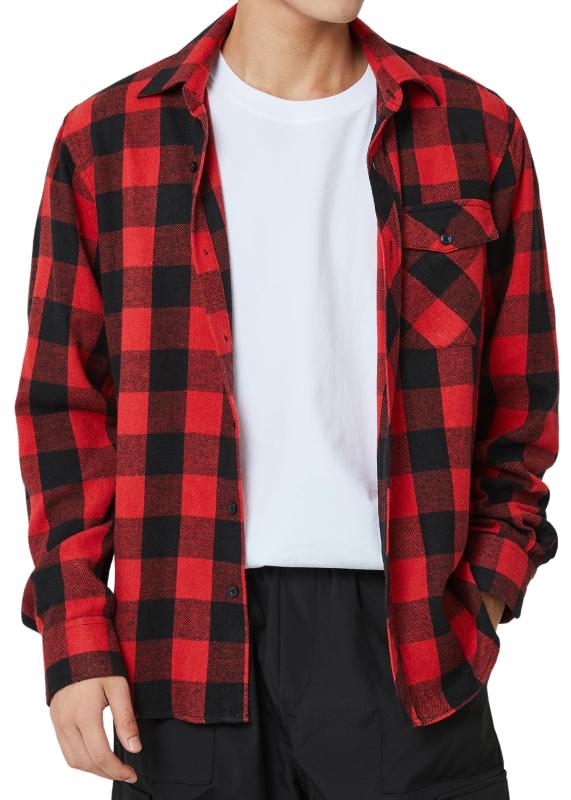 [HISDERN] 288C「綿高混率」ゆったり 薄手 メンズ チェックシャツ 長袖 格子 おしゃれ コットン60% ジャケット リラックスフィット カジュアル オーバーサイズ