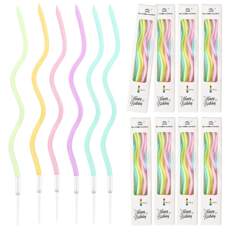 DELUXEFOX うねうねキャンドル 8箱48本入り INS高級ろうそく バースデーケーキ用 記念日 ウエディング ..