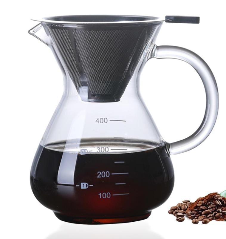 Desirable コーヒーサーバー 直火OK ドリップコーヒーサーバー ペーパーコーヒーフィルター不要 繰り返し使用可能なステンレスフィルター 2層メッシュ 耐熱ガラス 電子レンジ対応 食洗器可