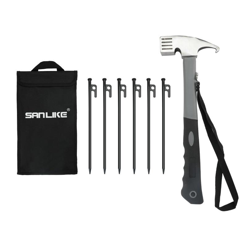 サンライク(SANLIKE) ペグハンマー キャンプハンマー 高炭素鋼 ペグ8本 収納袋付き 滑り止めテープ アルミ製ハンドル 軽量 ペグ打ち ペグ抜き アウトドア 登山 ツーリングキャンプ キャンプ場(4)