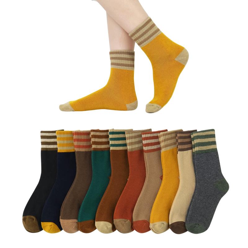 [DAMILY] 靴下 レディース 冬 あったか靴下 防寒 暖かい くつした レディース 5足/10足セット 厚手 裏起毛 女性用 カジュアル カラフルソックス おしゃれ アウトドア クルーソックス 保温性 22‐
