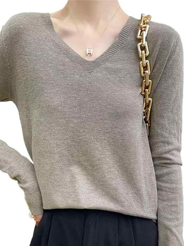 WOFOSY レディース ニット セーター Vネック 無地 長袖 インナー 体型カバー 着痩せ トップス 春 秋 冬 SY172