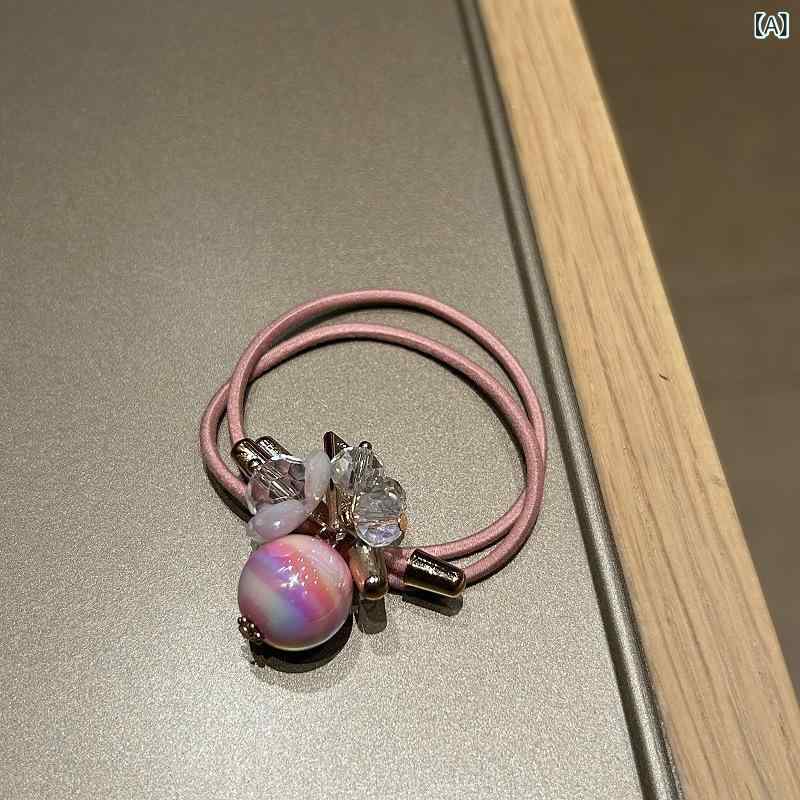 ヘルスケアアルファ楽天市場店のラウンド クリスタル カットヘアロープヘアバンドガーリースタイル 精巧 ポニーテール ヘッドバンドゴムバンドレディースレザーカバー 頭飾り｜アングル2