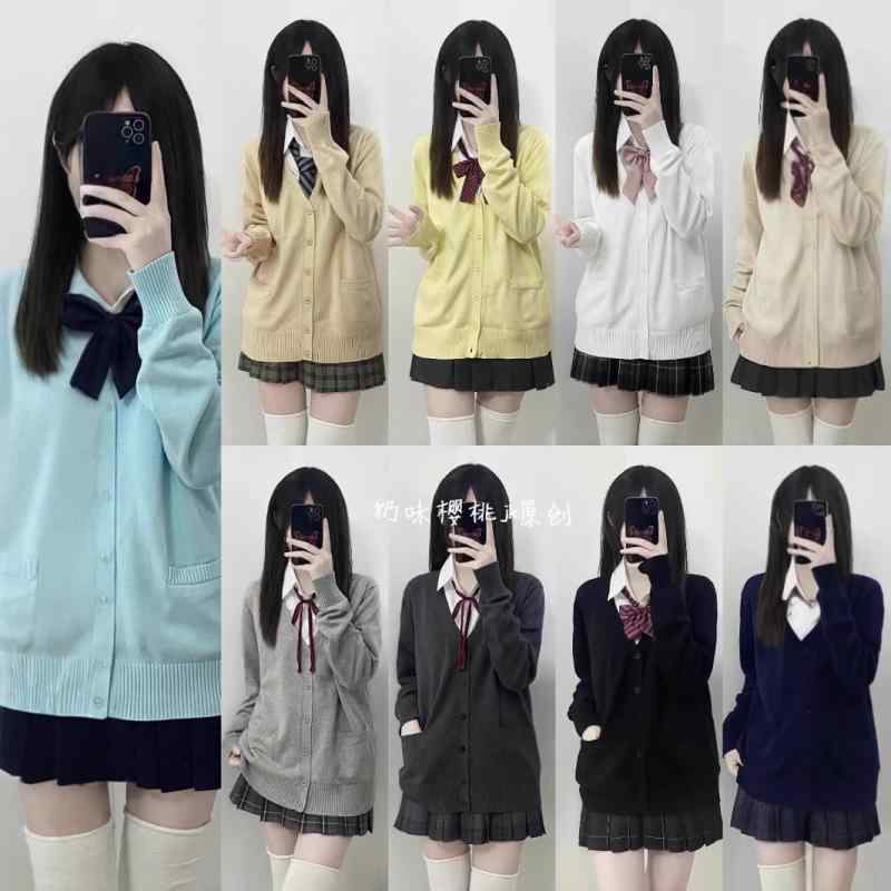レディース ニット カーディガン JK 制服 学院 かわいい 学校 セーター 長袖 秋冬 百搭 外套 軽量 伸縮性 吸湿速乾 コットン混 紡績繊..