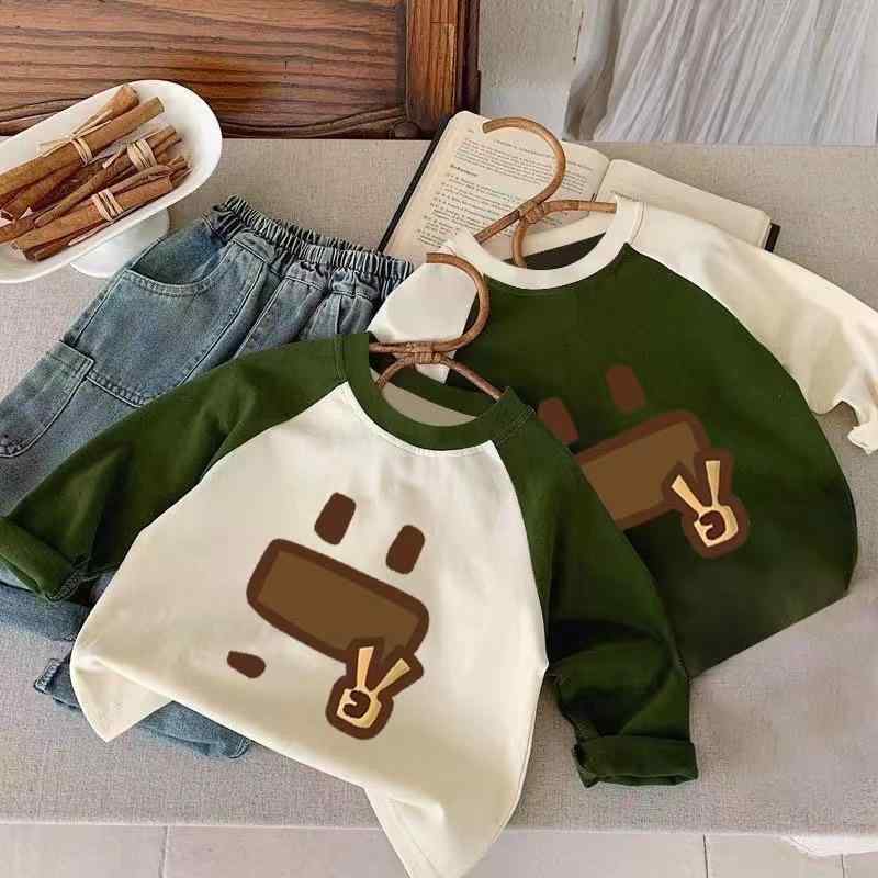 カットソー トップス キッズ 男の子 女の子 長袖Tシャツ 綿100％ 秋 春 韓国子供服 ベビー服 インナーシャツ プルオーバー ゆったり 体型カバー 着痩せ 切り替えデザイン 部屋着 普段使い お出かけ用 通学用 肌触り柔らか 自然素材 ナチュラル