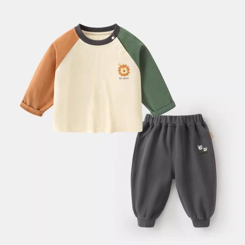 セットアップ ベビー キッズ 男の子 子供服 上下セット 春秋物 長袖 Tシャツ 長ズボン ロングパンツ 赤ちゃん 幼児 乳児 トップス ボトムス かわいい 柔らかい 綿 コットン素材 ゆったり 部屋着 ルームウェア 普段着 お出かけ着 カジュアル シン