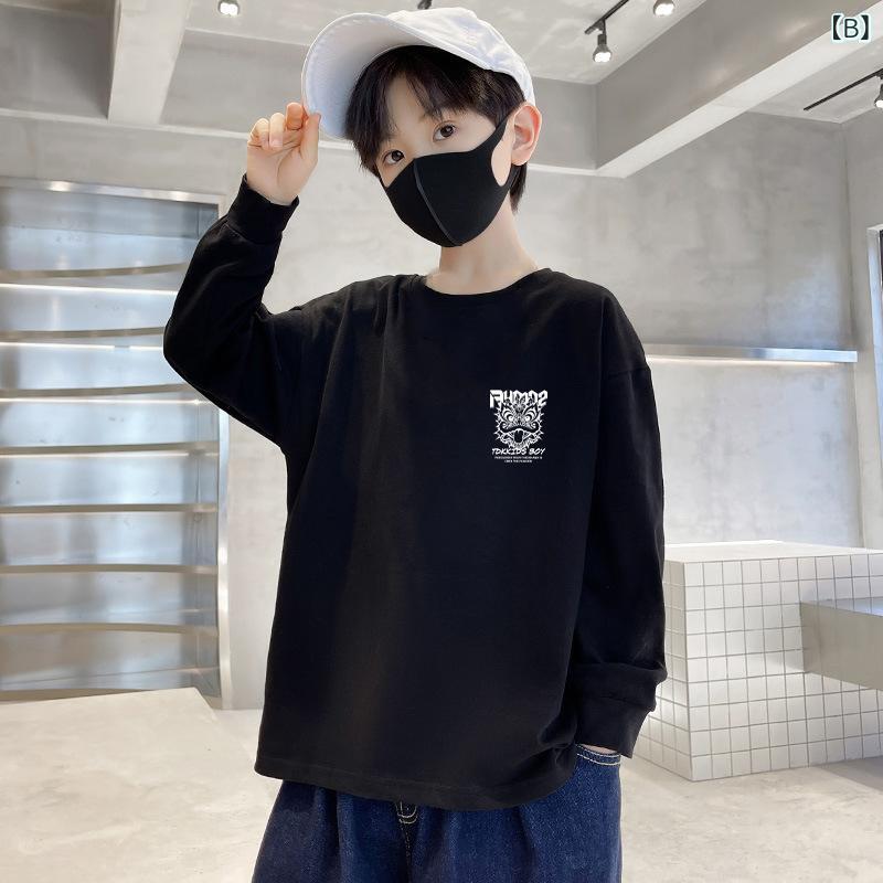 ヘルスケアアルファ楽天市場店のTシャツ キッズ 男の子 長袖 トップス コットン100% 重厚感 綿 厚手 柔らかい 丸首 クルーネック 無地 シンプル ゆったり シルエット 着痩せ 体型カバー お腹周り 二の腕カバー 大きいサイズ プラスサイズ カジュアル 普段着 通学用 秋 秋冬｜アングル3
