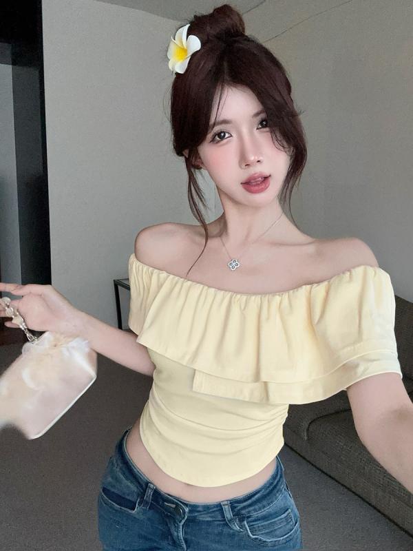 Rakuten - トップス レディース オフショルダー 短袖 夏 フリル セクシー 短丈 デザイン かわいい カジュアル フェミニン 個性的 高級感 センシュアル
