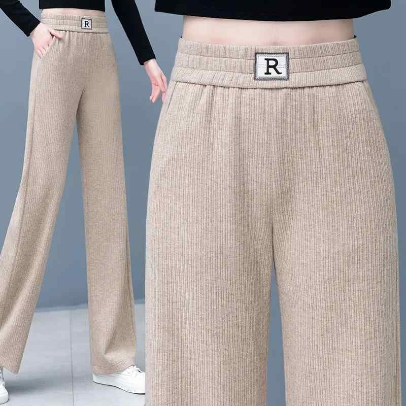 Rakuten - パンツ レディース ワイドレッグ 厚手 フランネル スリム 細見え カジュアル 普段使い ドレープ感 ストレート シルエット 秋冬 暖か