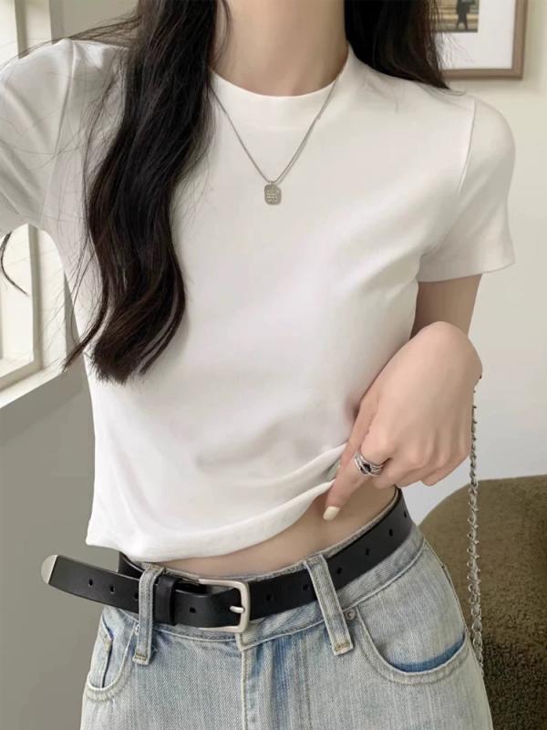 トップス レディース 夏 短袖 綿100% Tシャツ 修身 スリム見せ 単色 インナー 普段...