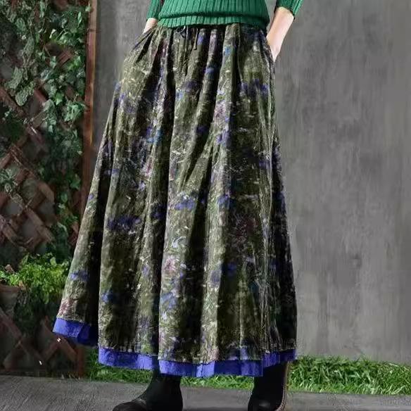 Rakuten - レディース ミディスカート レトロ フラワープリント スリム効果 二層構造 大きめフレア ゆったりシルエット ふわっとした 軽やか 春夏 日常使い コットン混 膝下丈