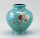 花瓶/壷形「山茶花に鳥」銅製 山本秀峰作 101-52【ポイント10倍】