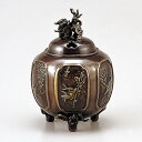 【 高岡銅器 】伝統美術 能作 吉秀作「花鳥六面間取香炉」銅製 漆びきメッキ 130-08【ポイント10倍】