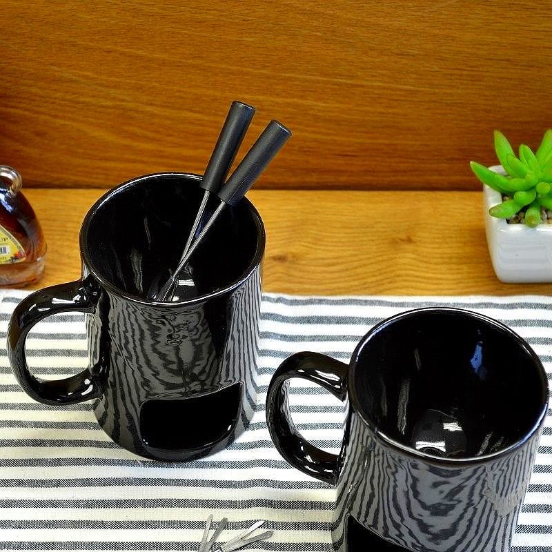 チョコレートフォンデュ マグセット 黒 ブラック Chocolate Fondue Mugs, Set of 2