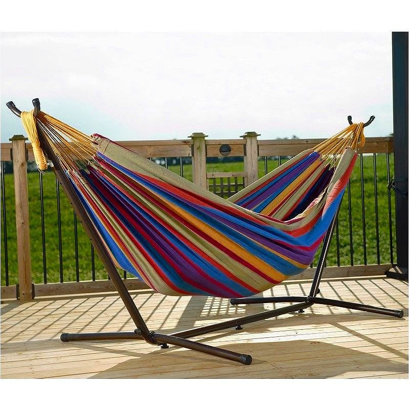 アルファエスパス米国楽天市場店のヴィーヴェレ ダブルハンモック トロピカル Vivere Double Hammock with Space-Saving Steel Stand, Tropical｜アングル2