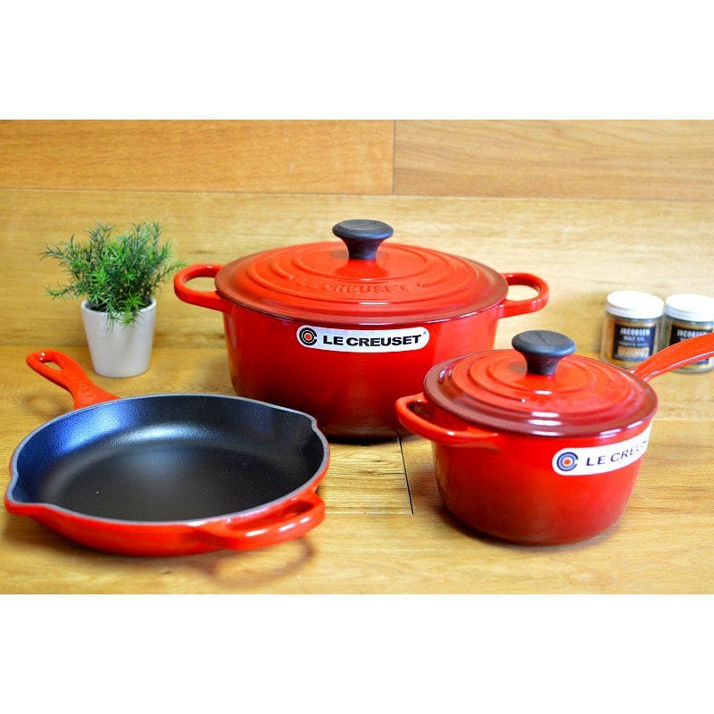 ル・クルーゼ 鍋 フライパン クックウェア 3点セット チェリー レッド 赤 ルクルーゼ Le Creuset 5-Piece Signature Set Cerise MS1605-67SS