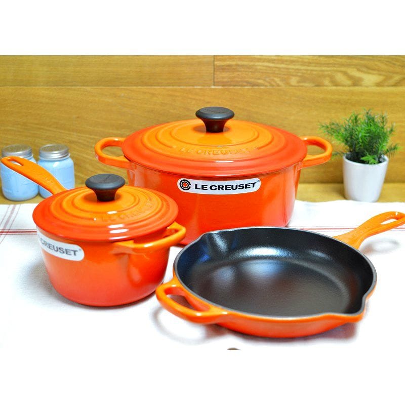 ル・クルーゼ 鍋 フライパン クックウェア 3点セット フレイム オレンジ ルクルーゼ Le Creuset 5-Piece Signature Set Flame MS1605-2SS