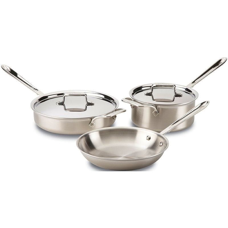 オールクラッド d5 ステンレス フライパン 鍋 5点セット All-Clad BD005705 D5 Brushed 18/10 Stainless Steel 5-Ply Bonded Dishwasher Safe Cookware Set, 5-Piece, Silver