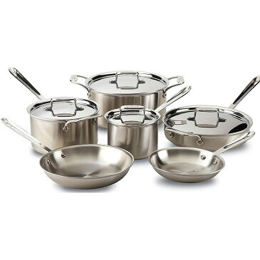 オールクラッド d5 ステンレス フライパン 鍋 10点セット All-Clad BD005710-R D5 Brushed 18/10 Stainless Steel 5-Ply Bonded Dishwasher Safe Cookware Set, 10-Piece, Silver