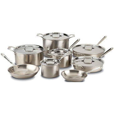 オールクラッド d5 ステンレス フライパン 鍋 14点セット All-Clad BD005714 D5 Brushed 18/10 Stainless Steel 5-Ply Bonded Dishwasher Safe Cookware Set, 14-Piece, Silver