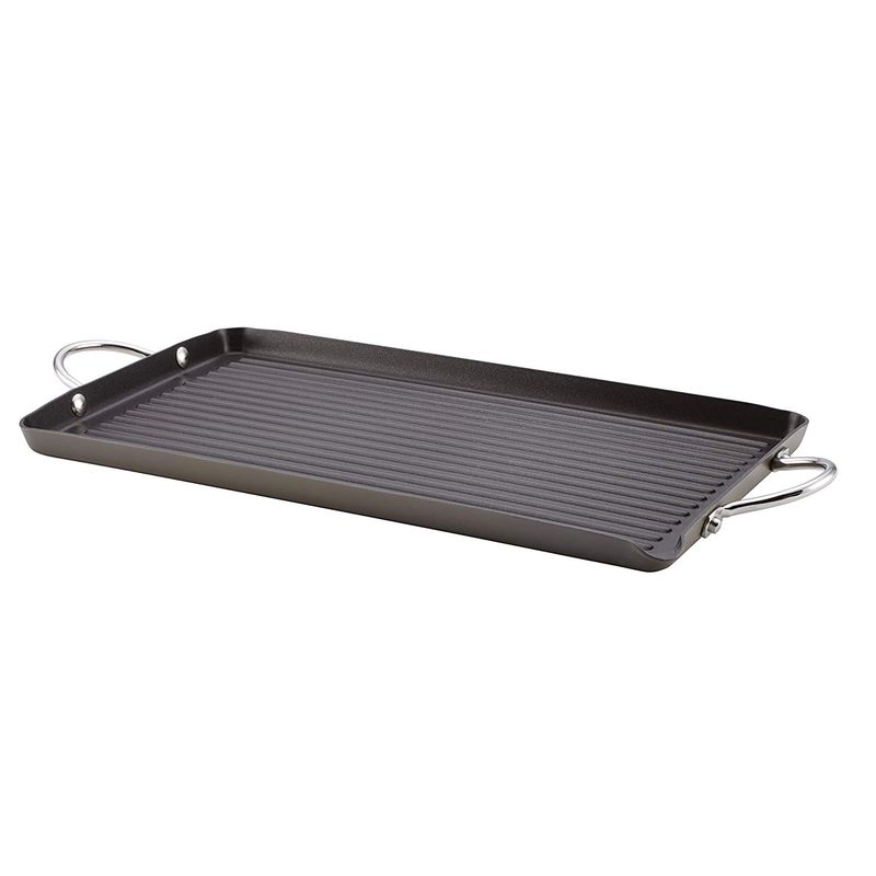 C`FEC Op etH tbf Rachael Ray Hard Anodized Nonstick 18-Inch by 10-Inch Double Burner Grill with Pour Spout, Gray