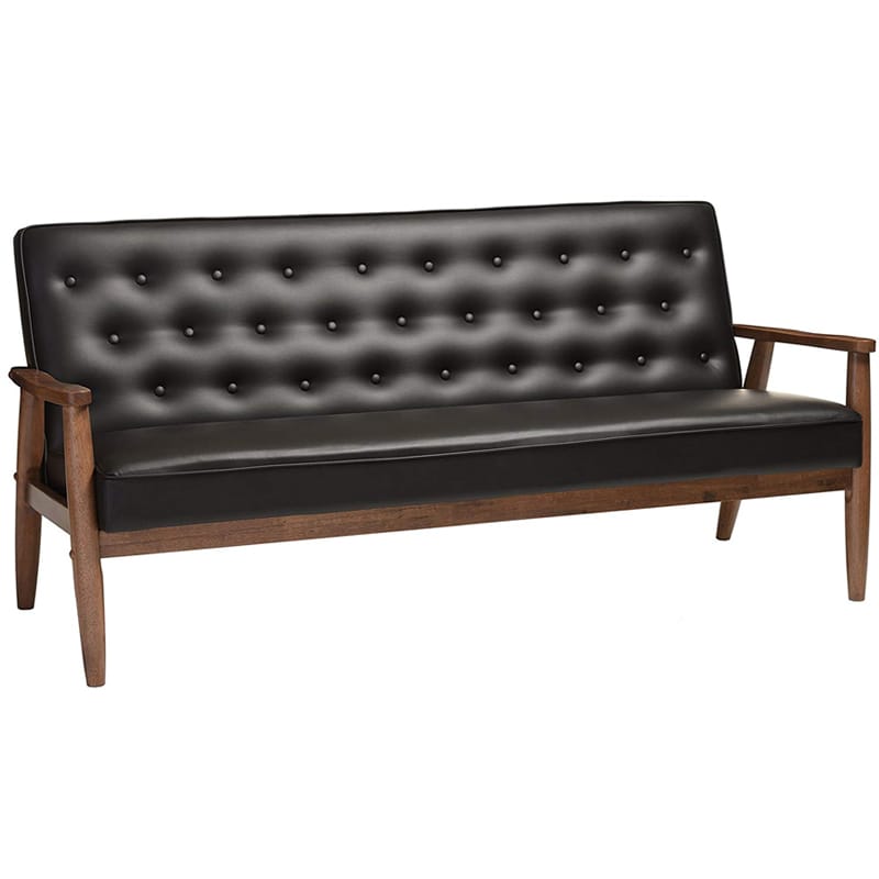 ȥ ե 3ͳݤ ĥ 쥶 Baxton Studio Sorrento Mid-Century Retro Modern Faux Leather Upholstered Wooden 3-Seater SofaԲġ