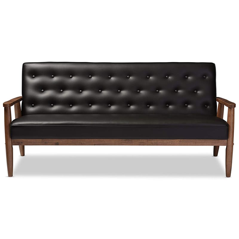 レトロ ソファー 3人掛け 布張り レザー Baxton Studio Sorrento Mid-Century Retro Modern Faux Leather Upholstered Wooden 3-Seater Sofa【代引不可】 [2]