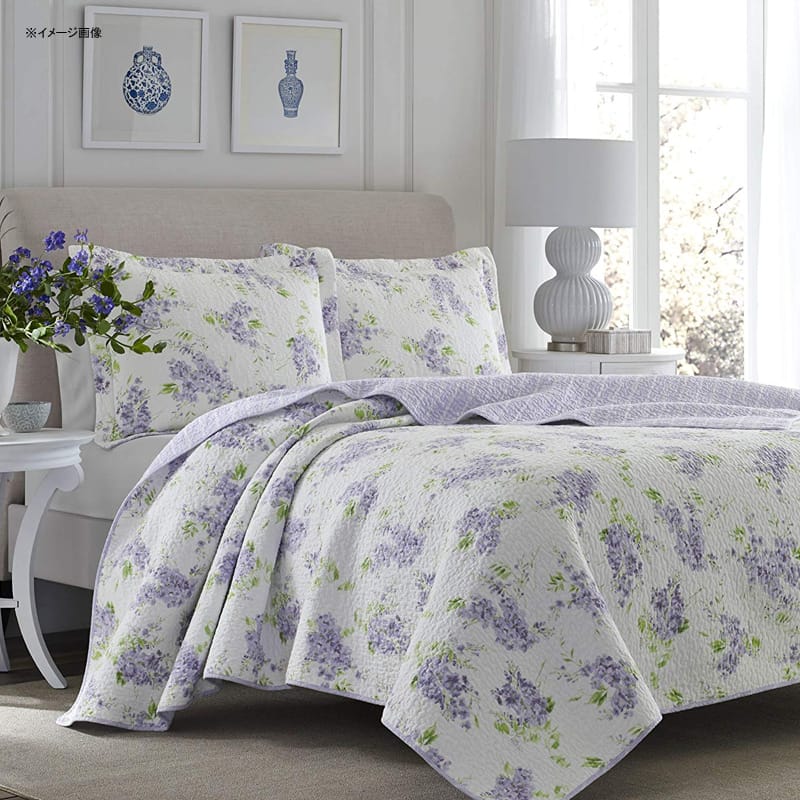 ローラアシュレイ コットン リバーシブル キルト 枕カバーセット ライラック 薄紫 パープル Laura Ashley 221051 Keighley Lilac Quilt Set