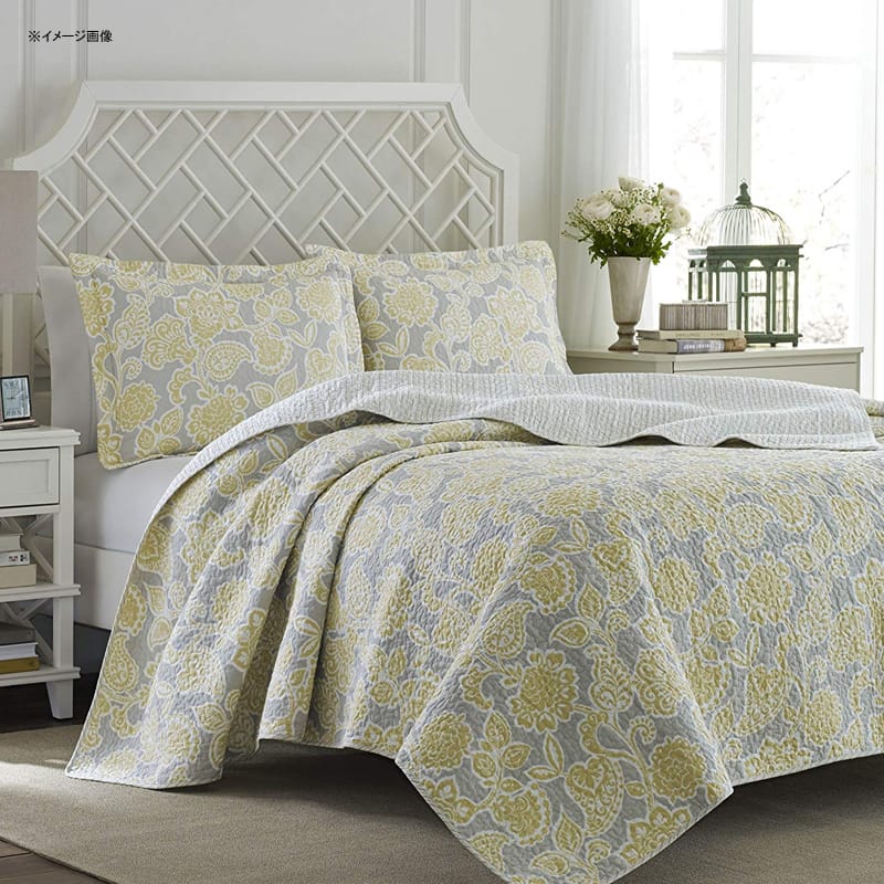 ローラアシュレイ コットン リバーシブル キルト 枕カバーセット ジョイ ペイズリー グレー イエロー ヨーロッパ Laura Ashley Joy Reversible Quilt Set