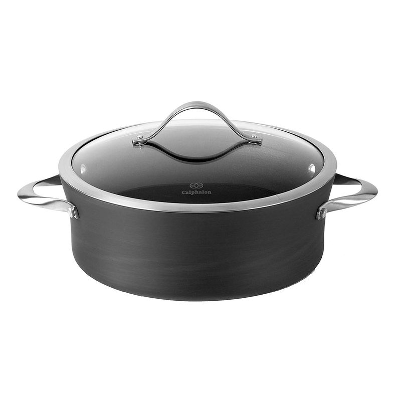 楽天アルファエスパス米国楽天市場店カルファロン 4.7L フタ付 両手鍋 PFOAフリー Calphalon Contemporary Hard-Anodized Aluminum Nonstick Cookware, Sauce Pot, 5-quart, Black 1876968