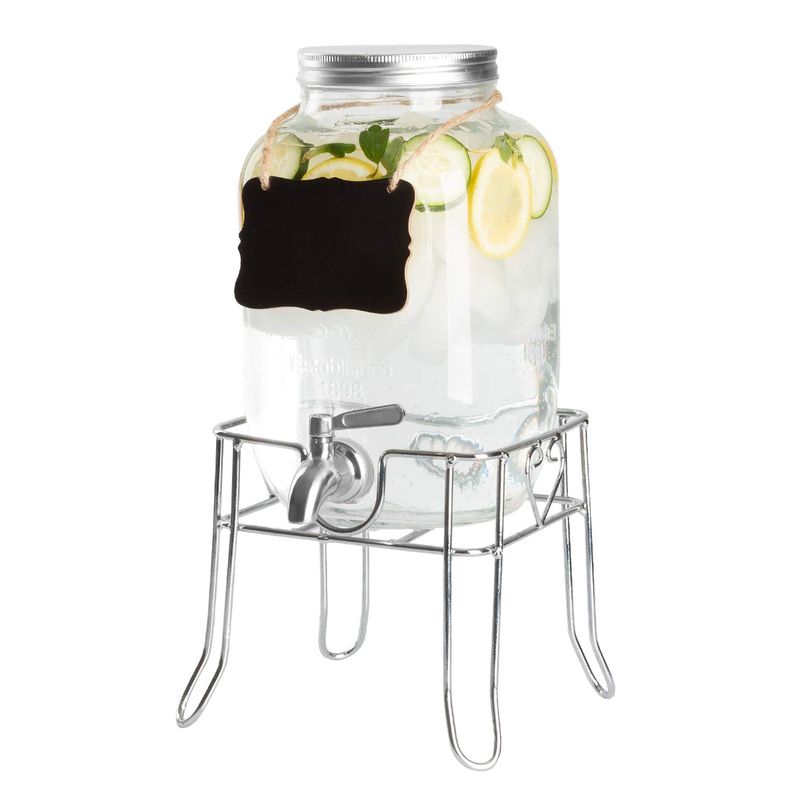 hNT[o[ _u C\W[ KX robW fBXyT[ 3.8L XeX֌ ^X^h `[N{[h Outdoor Glass Beverage Dispenser with Sturdy Metal Base & Hanging Chalkboard