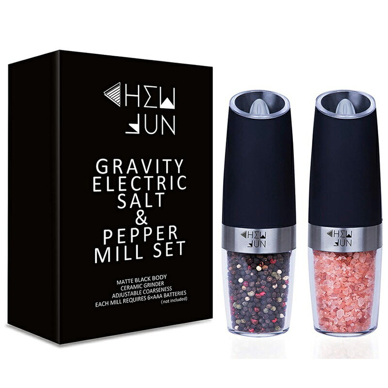 塩コショウ入れ 電池式 電動ソルト＆ペッパーセット ライト付き レストラン カフェ Gravity Electric Salt and Pepper Grinder Set of 2 Pepper Mill and Salt Mill with Adjustable Ceramic Rotor Automatic Operation Blue LED Light, Battery Powered 家電