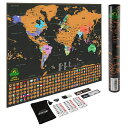 scratch map　 世界地図 ポスター 国旗 メルカトル図法 スクラッチ ステッカー シール付 ワールドマップ 61×43 アメリカ Scratch Off World Map Poster - Travel Map with US States and Country Flags, Tracks Your Adventures. Scratcher Included, By Earthabitats