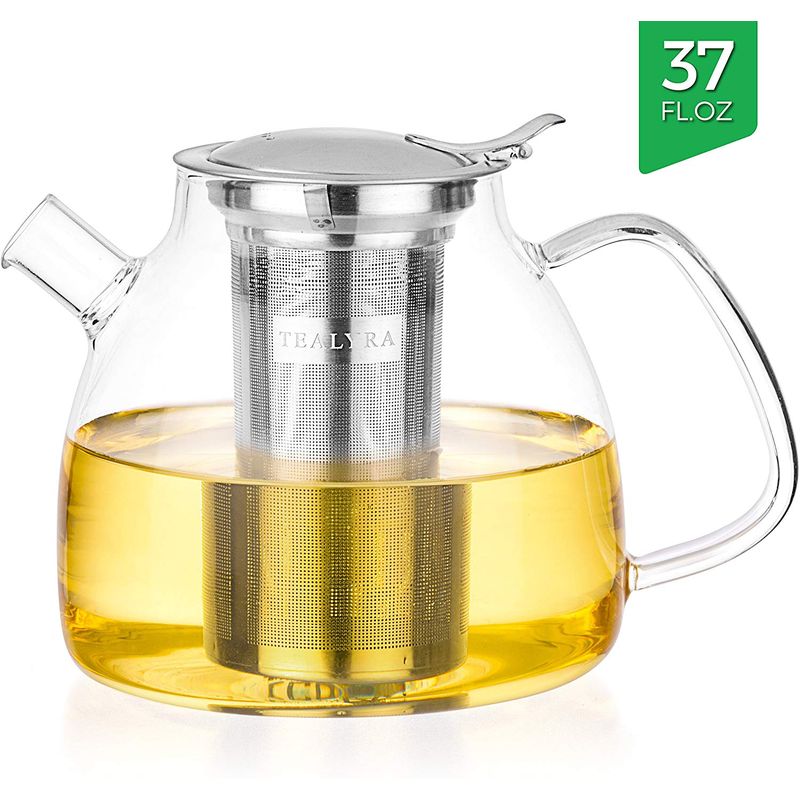 KX eB[|bg 1.1L XeX  ₩ Pg Tealyra - 37-ounce LYRA TEAPOT - Stove-Top Safe - Large Borosilicate Glass Teapot - Kettle - w/Removable Stainless-Steel Infuser - Best For Loose Leaf and Blooming Tea - 1100ml