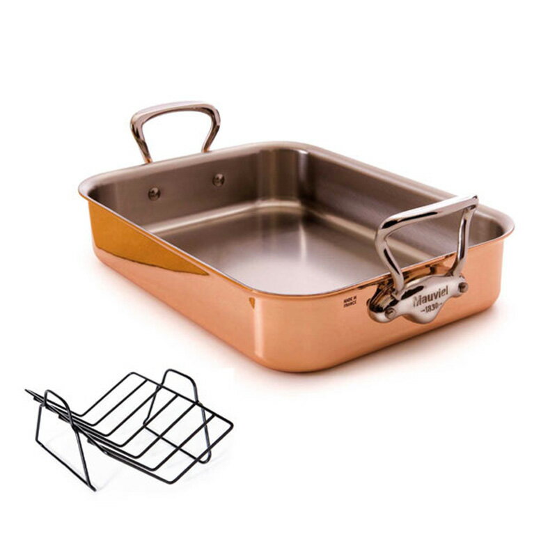ムヴィエール モービル ロースター ローストパン 40x30cm 銅 1.5mm厚 3層 持ち手ステンレス ムビエル モビエル モヴィエル フランス Mauviel 1830 M'HERITAGE 601740 M150S (Tri-ply) Rectangular roasting pan with rack