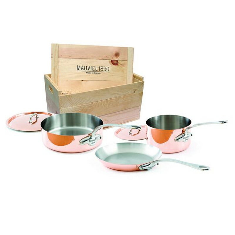 人気ブランド フライパン 鍋 5点セット 銅 1 5mm厚 2層 持ち手ステンレス 木箱入 ムビエル ムヴィエール モビエル モヴィエル モービル フランスmauviel 10 6100 01wc M150s 5 Piece Set W Crate 6110 17 6111 25 6113 26 超激安 Tptl In