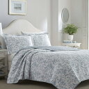 ローラアシュレイ キルト 枕カバーセット リバーシブル コットン 花柄 ブルー グレー Laura Ashley Amberley Quilt Set Spa Blue